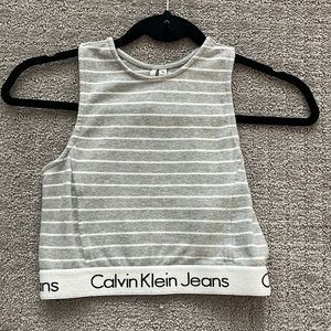 Calvin Klein Jeans Grey and white stripes crop top size XS